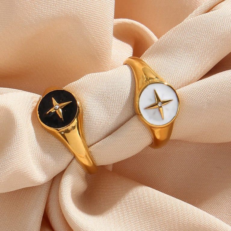 Retro stainless steel compass disc ring