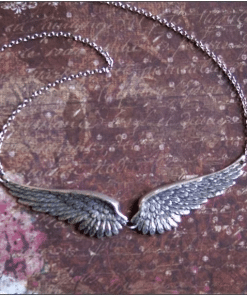 Vintage angel wings feather choker pendant necklace