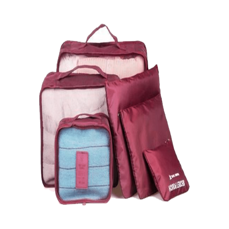 Set of zippered travel packing cubes for suitcase organisation