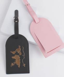 Leather luggage tag with covered name card for suitcases