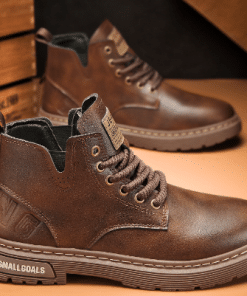 British style lace-up leather ankle boots for men