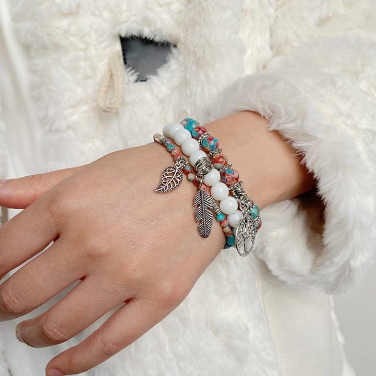 Turquoise beaded tree of life pendant necklace