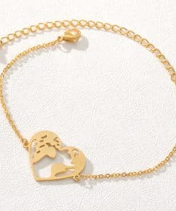 Heart shaped world map cut-out stainless steel pendant necklace