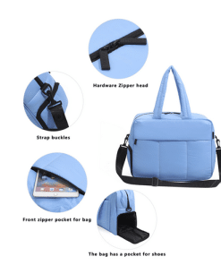 Quilted winter travel duffle bag with separate shoe compartment