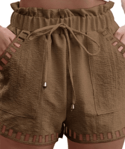 Solid colour cotton linen summer shorts for women