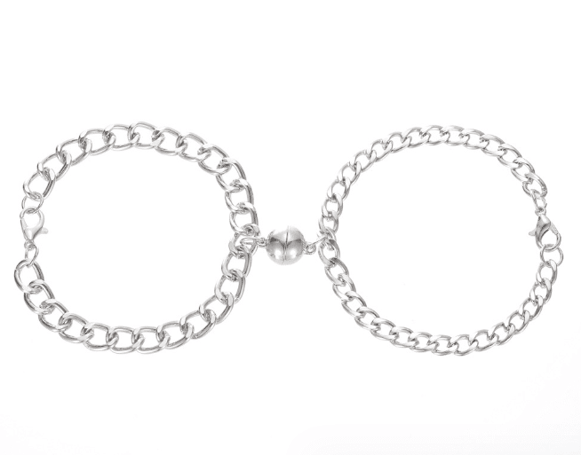 Magnetic matching heart charm bracelet set of two