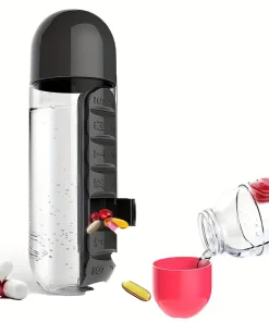 600ml travel water bottle with built-in pill box compartment