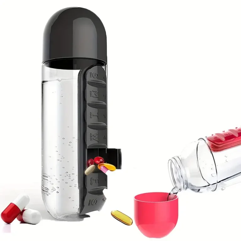 600ml travel water bottle with built-in pill box compartment