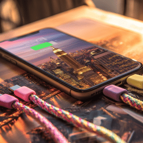 Photorealistic travel scene illustrating 4 in 1 retractable usb cable creative macaron type c micro cable for i phone with phone stand charging data cable line storage box — 4 in 1 Retractable USB Cable: 7 Reasons to Buy
