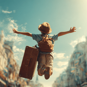 Photorealistic travel scene illustrating how to travel with kids — How to Travel With Kids: 10 Genius Stress-Free Tips