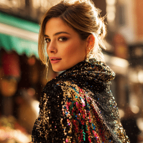 Photorealistic travel scene illustrating sequin glamour scarf — Sequin Glamour Scarf: 7 Dazzling Ways to Travel in Style