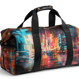 Photorealistic travel scene illustrating womens fashion letter print gym duffel bag wet dry separation yoga fitness tote weekender overnight shoulder bag for travel — Womens Fashion Letter Print Gym Duffel Bag: 7 Travel Wins