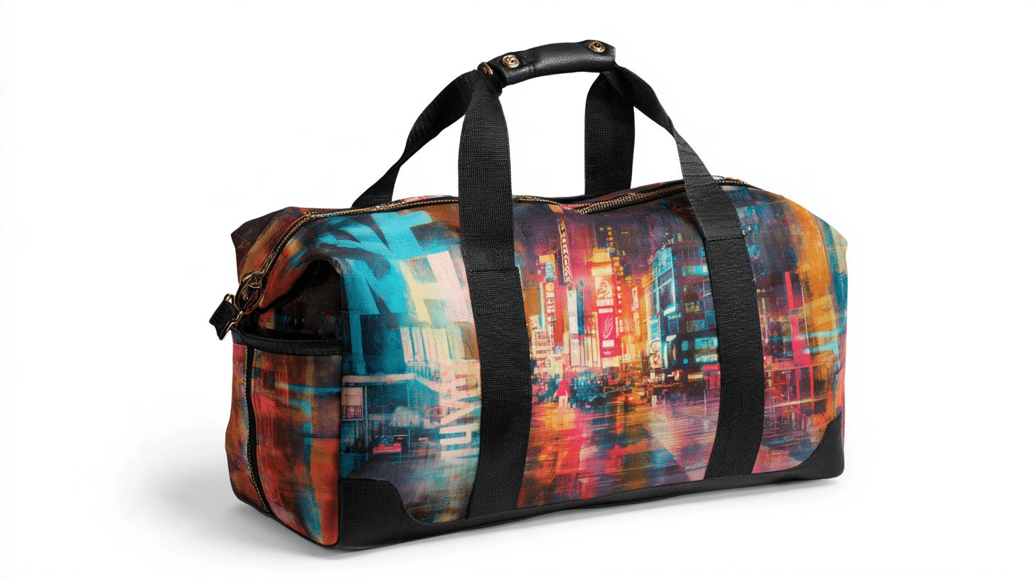 Photorealistic travel scene illustrating womens fashion letter print gym duffel bag wet dry separation yoga fitness tote weekender overnight shoulder bag for travel — Womens Fashion Letter Print Gym Duffel Bag: 7 Travel Wins
