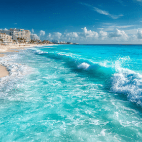 Photorealistic travel scene illustrating is it ok to travel to cancun mexico — Is It OK to Travel to Cancun Mexico? 7 Safe Tips