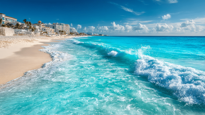 Photorealistic travel scene illustrating is it ok to travel to cancun mexico — Is It OK to Travel to Cancun Mexico? 7 Safe Tips