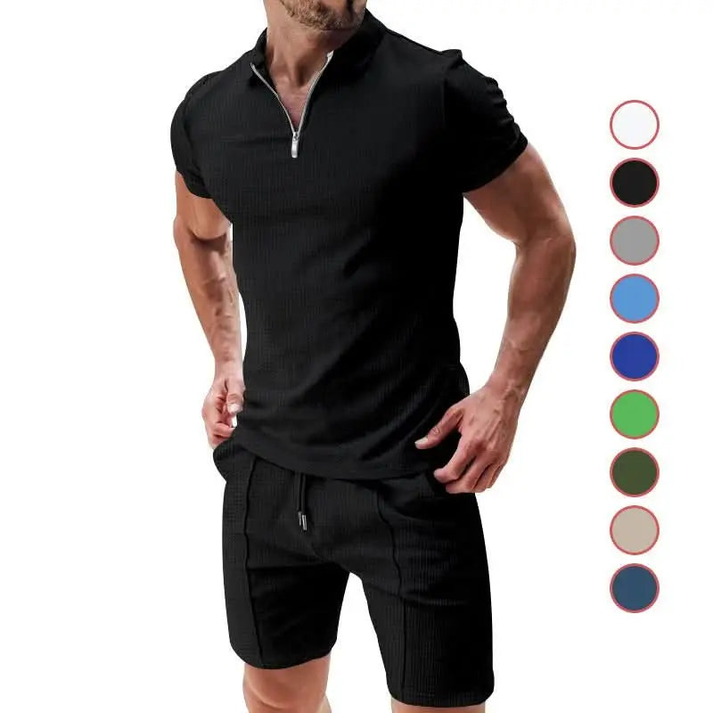 2pcs-casual-waffle-suit-summer-zipper-lapel-short-sleeved-top-and-drawstring-pockets-shorts-versatile-solid-color-t-shirt-set-for-mens-clothing-4-around-the-wor-3898467