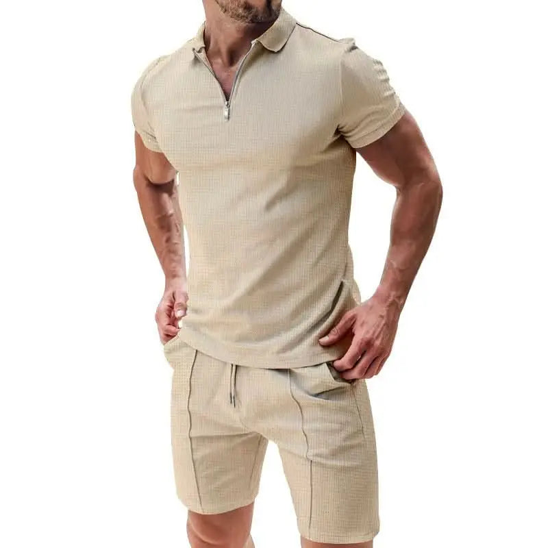 2pcs-casual-waffle-suit-summer-zipper-lapel-short-sleeved-top-and-drawstring-pockets-shorts-versatile-solid-color-t-shirt-set-for-mens-clothing-4-around-the-wor-4465800
