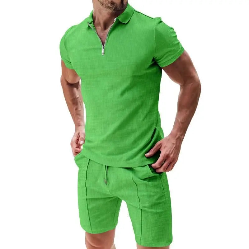 2pcs-casual-waffle-suit-summer-zipper-lapel-short-sleeved-top-and-drawstring-pockets-shorts-versatile-solid-color-t-shirt-set-for-mens-clothing-4-around-the-wor-7578589
