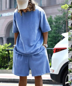 2pcs-loose-sports-suits-summer-round-neck-short-sleeved-t-shirt-and-drawstring-pockets-shorts-casual-solid-color-set-mens-clothing-4-around-the-world-in-a-rush-1279238