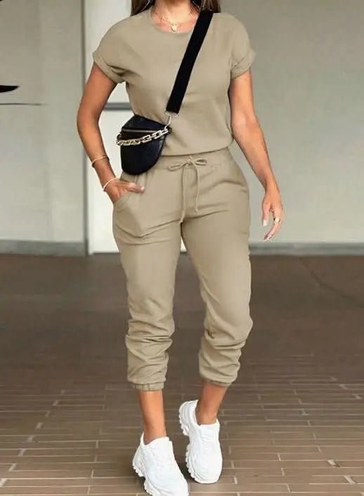 2pcs-women-solid-color-round-neck-short-sleeve-top-and-drawstring-pocket-long-pants-casual-suit-4-around-the-world-in-a-rush-4017460