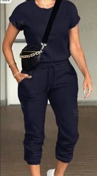 2pcs-women-solid-color-round-neck-short-sleeve-top-and-drawstring-pocket-long-pants-casual-suit-4-around-the-world-in-a-rush-9517838